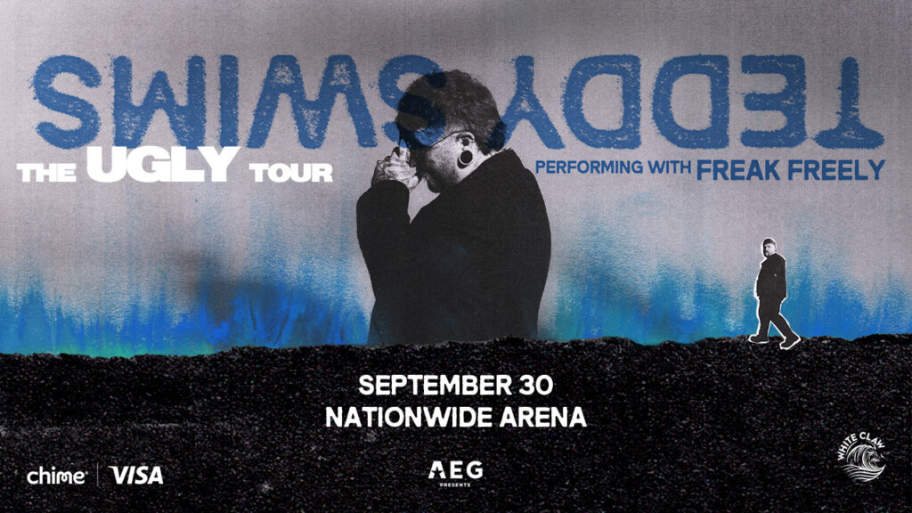 Concert poster for 'The Ugly Tour' with a man in profile on dark ground, bold blue title text across the top, and venue/date info: September 30, Nationwide Arena.