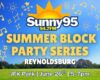 Banner announcing Sunny95 Summer Block Party Series in Reynoldsburg at JFK Park, June 26, 5–7pm.